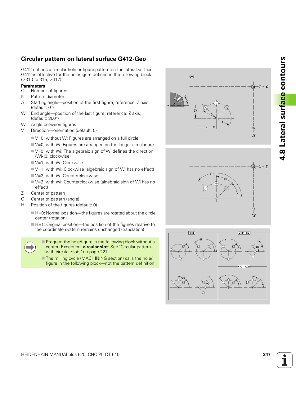 Circular pattern on lateral surface g412-geo, 8 lat er al surf ace cont ours | HEIDENHAIN SW 54843x-03 DIN Programming User Manual | Page 247 / 622