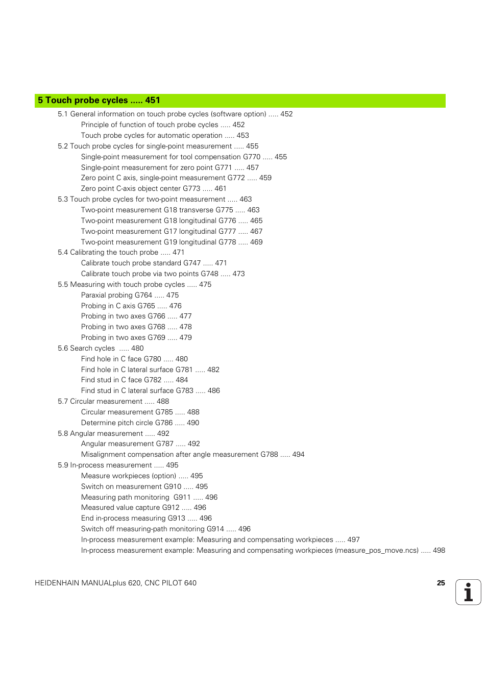 5 touch probe cycles | HEIDENHAIN SW 54843x-03 DIN Programming User Manual | Page 25 / 622