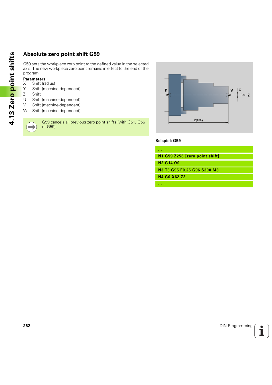 Absolute zero point shift g59, 13 zer o point shif ts | HEIDENHAIN SW 54843x-03 DIN Programming User Manual | Page 262 / 622