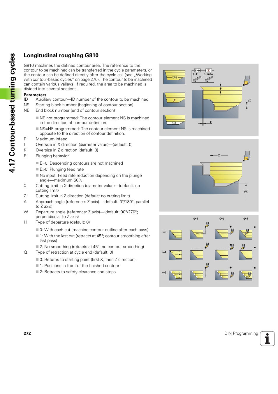 Longitudinal roughing g810, 1 7 cont our -based t u rn ing cy cles | HEIDENHAIN SW 54843x-03 DIN Programming User Manual | Page 272 / 622