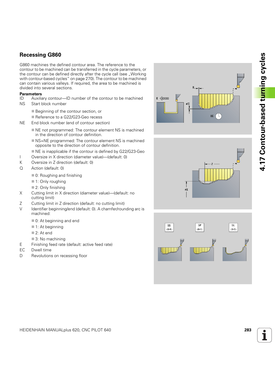 Recessing g860, 1 7 cont our -based t u rn ing cy cles | HEIDENHAIN SW 54843x-03 DIN Programming User Manual | Page 283 / 622
