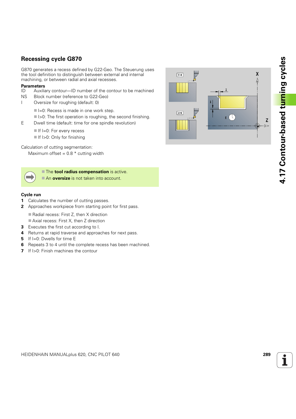 Recessing cycle g870, 1 7 cont our -based t u rn ing cy cles | HEIDENHAIN SW 54843x-03 DIN Programming User Manual | Page 289 / 622