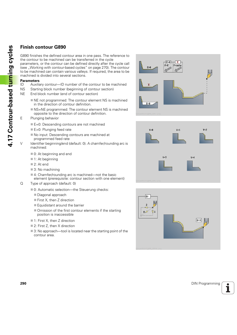 Finish contour g890, 1 7 cont our -based t u rn ing cy cles | HEIDENHAIN SW 54843x-03 DIN Programming User Manual | Page 290 / 622