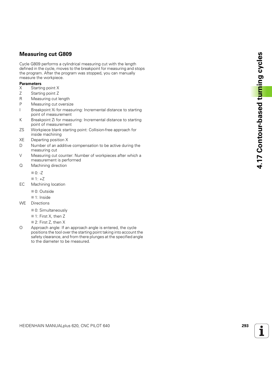 Measuring cut g809, 1 7 cont our -based t u rn ing cy cles | HEIDENHAIN SW 54843x-03 DIN Programming User Manual | Page 293 / 622