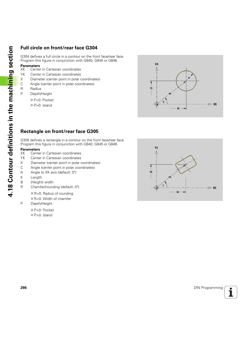 Full circle on front/rear face g304, Rectangle on front/rear face g305 | HEIDENHAIN SW 54843x-03 DIN Programming User Manual | Page 296 / 622