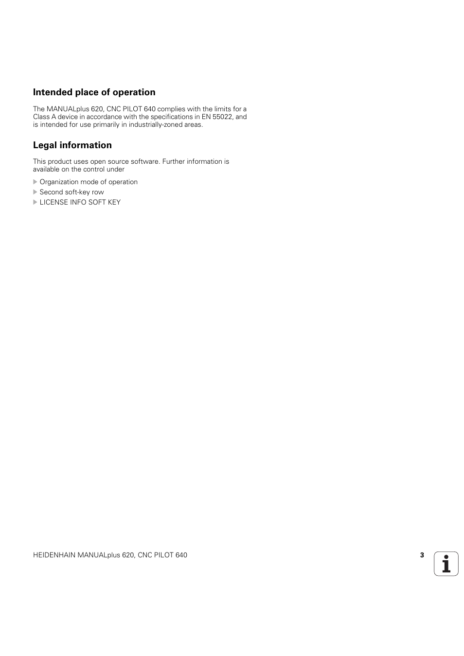 Intended place of operation, Legal information | HEIDENHAIN SW 54843x-03 DIN Programming User Manual | Page 3 / 622
