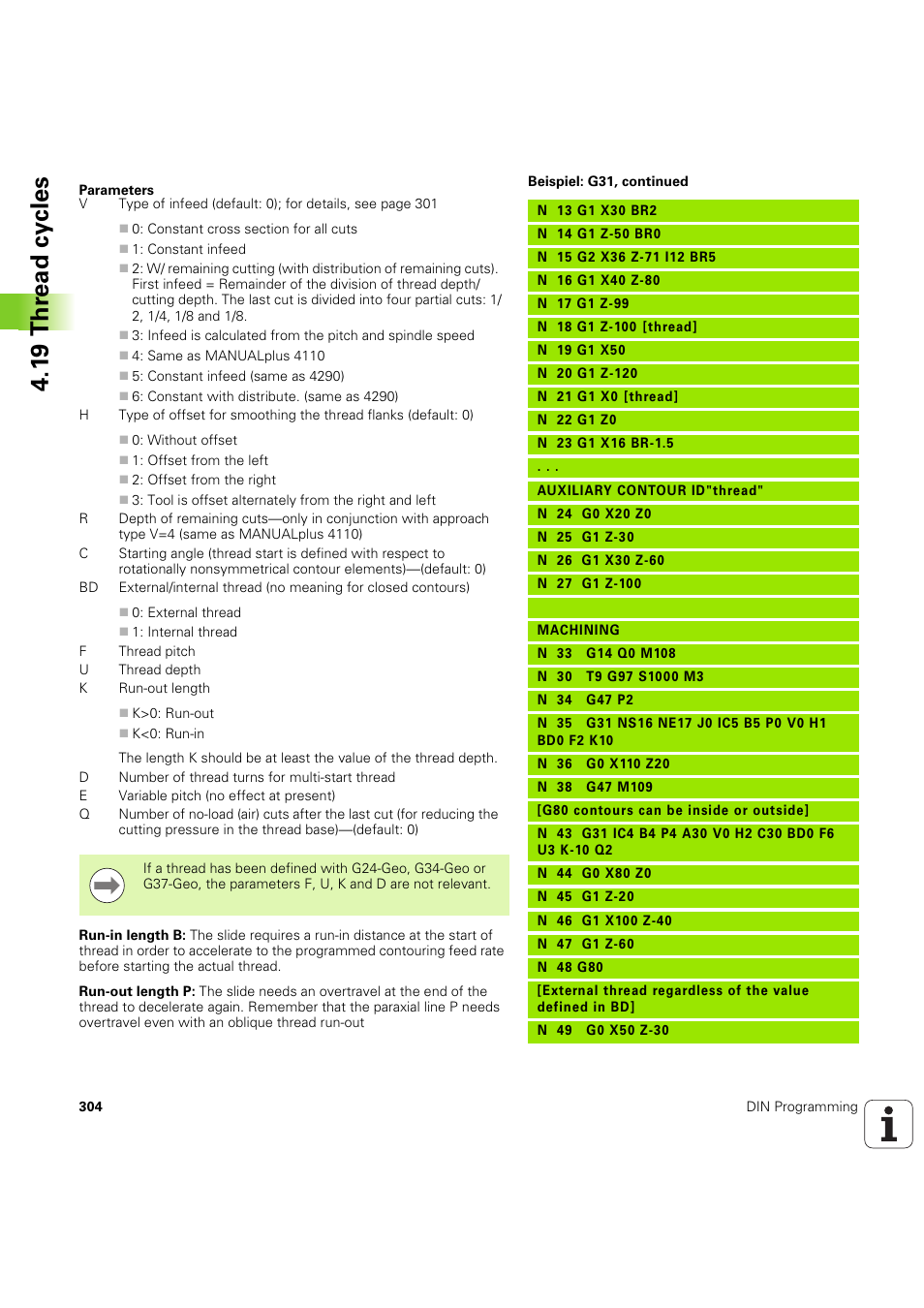 1 9 thr ead cy cles | HEIDENHAIN SW 54843x-03 DIN Programming User Manual | Page 304 / 622