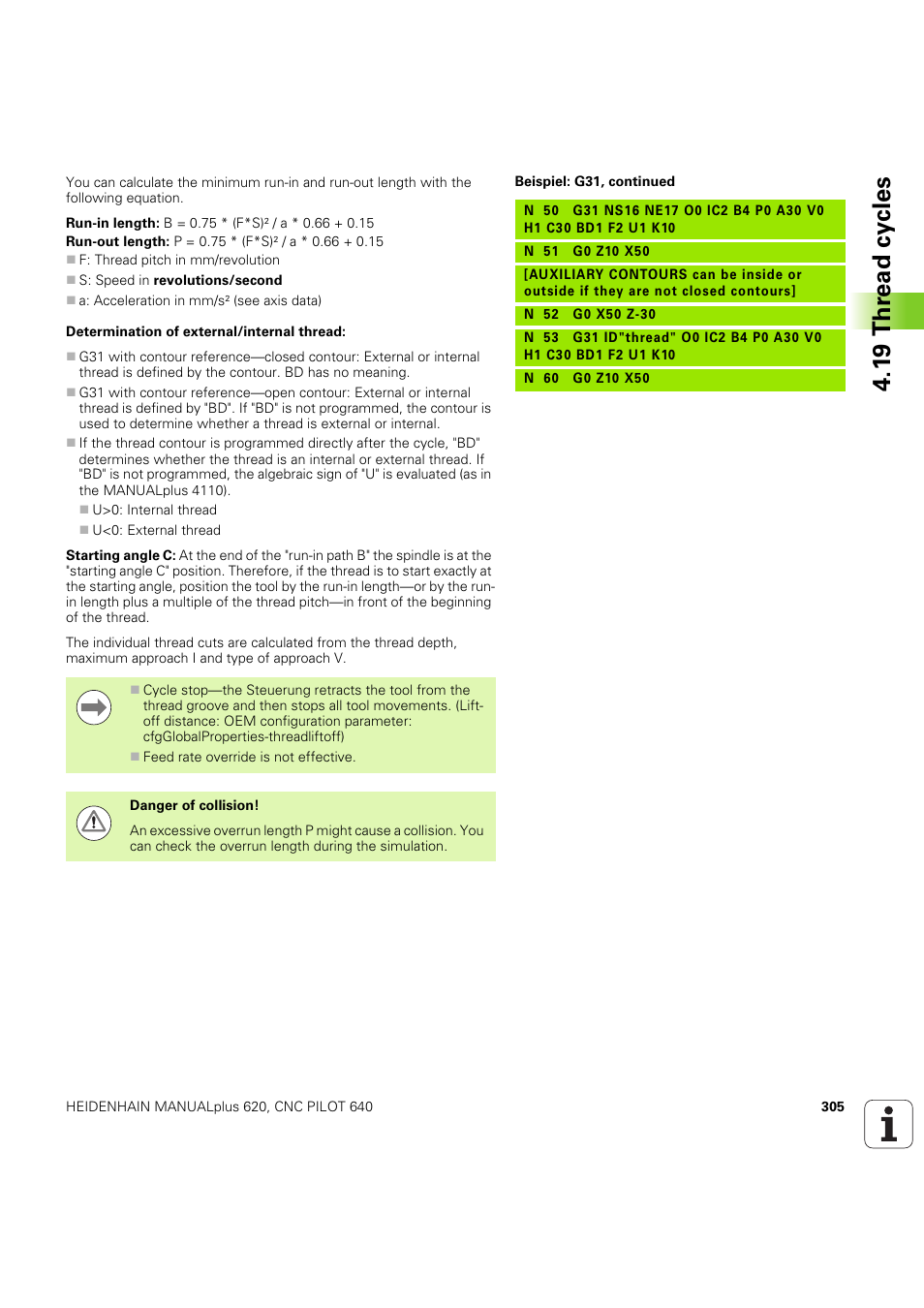 1 9 thr ead cy cles | HEIDENHAIN SW 54843x-03 DIN Programming User Manual | Page 305 / 622