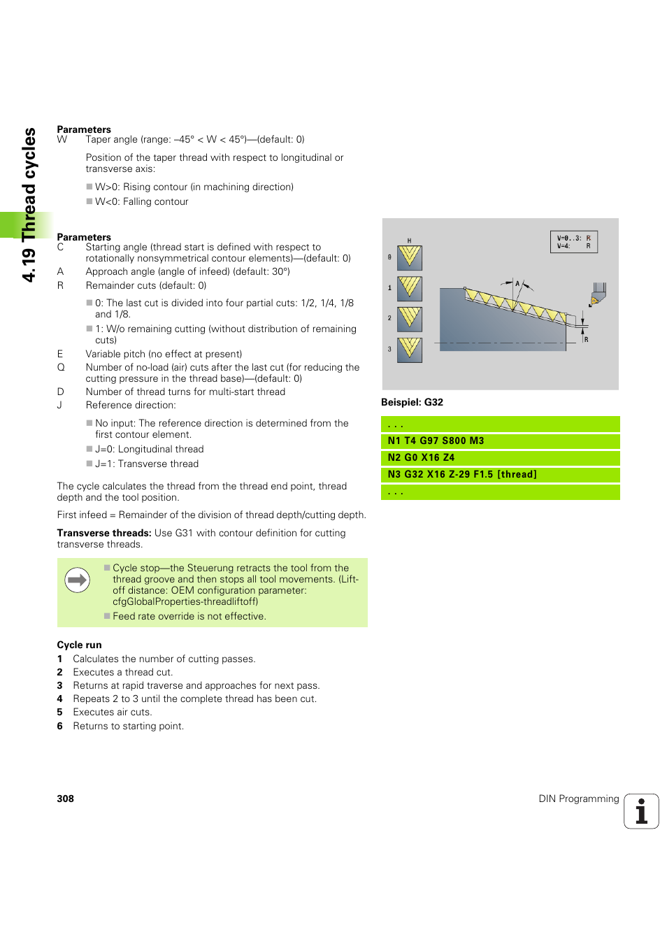 1 9 thr ead cy cles | HEIDENHAIN SW 54843x-03 DIN Programming User Manual | Page 308 / 622
