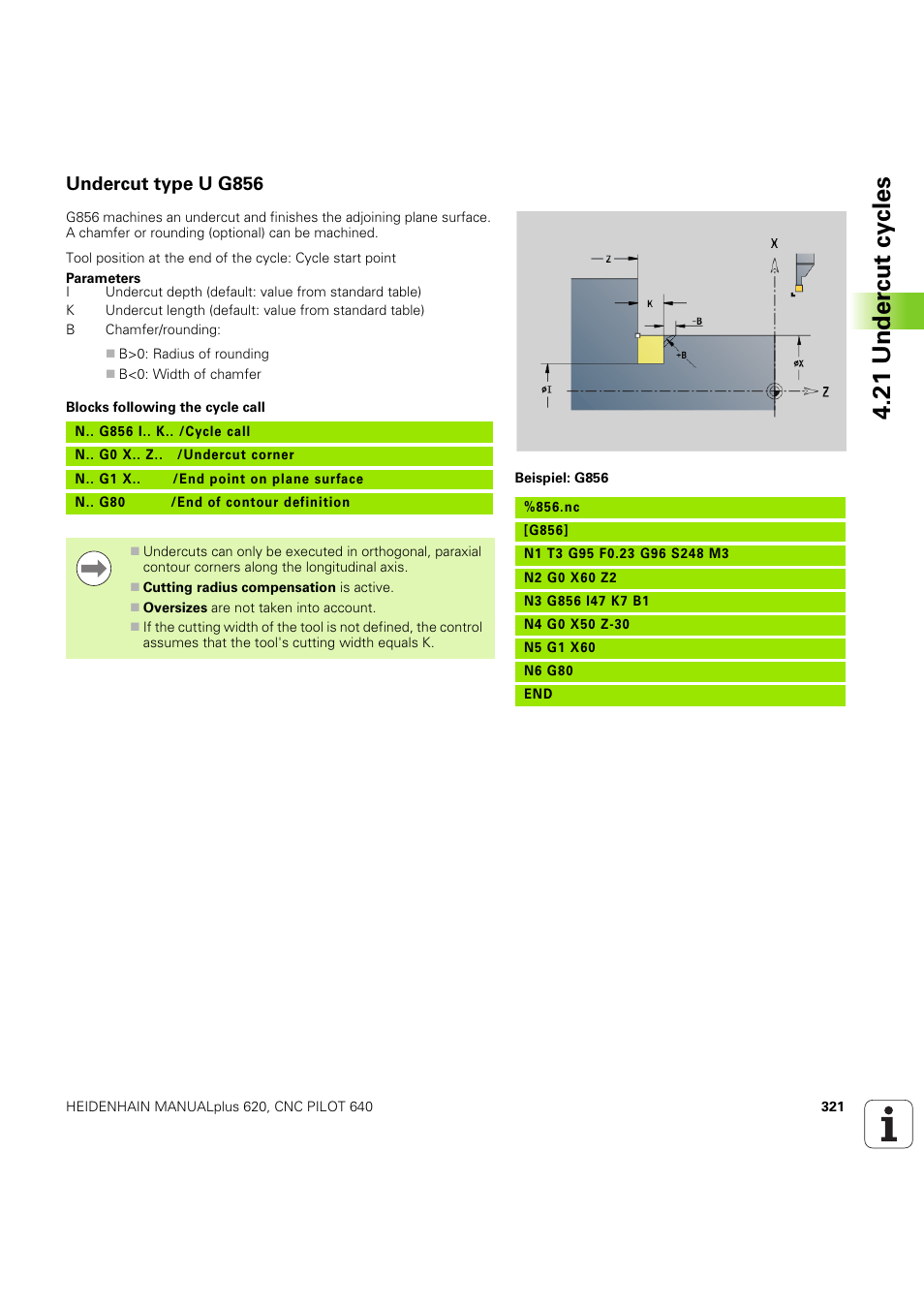 Undercut type u g856, 21 under c ut cy cles | HEIDENHAIN SW 54843x-03 DIN Programming User Manual | Page 321 / 622