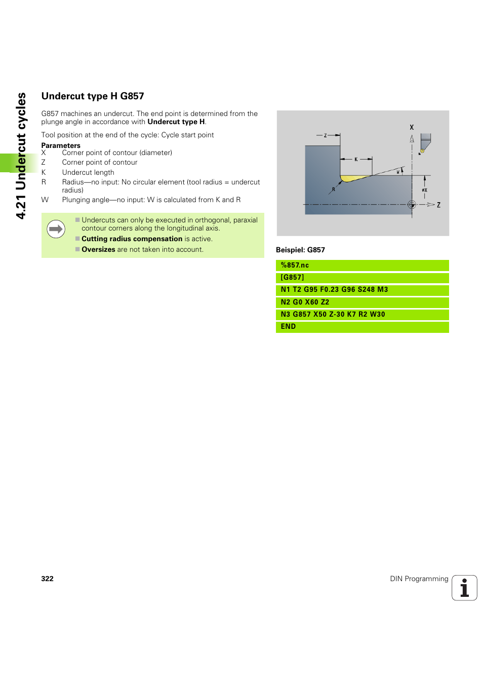 Undercut type h g857, 21 under c ut cy cles | HEIDENHAIN SW 54843x-03 DIN Programming User Manual | Page 322 / 622