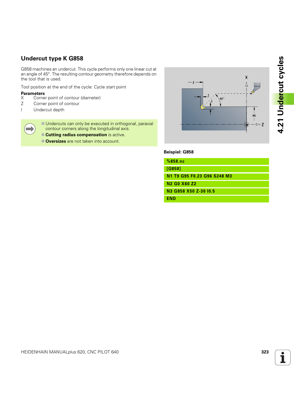 Undercut type k g858, 21 under c ut cy cles | HEIDENHAIN SW 54843x-03 DIN Programming User Manual | Page 323 / 622
