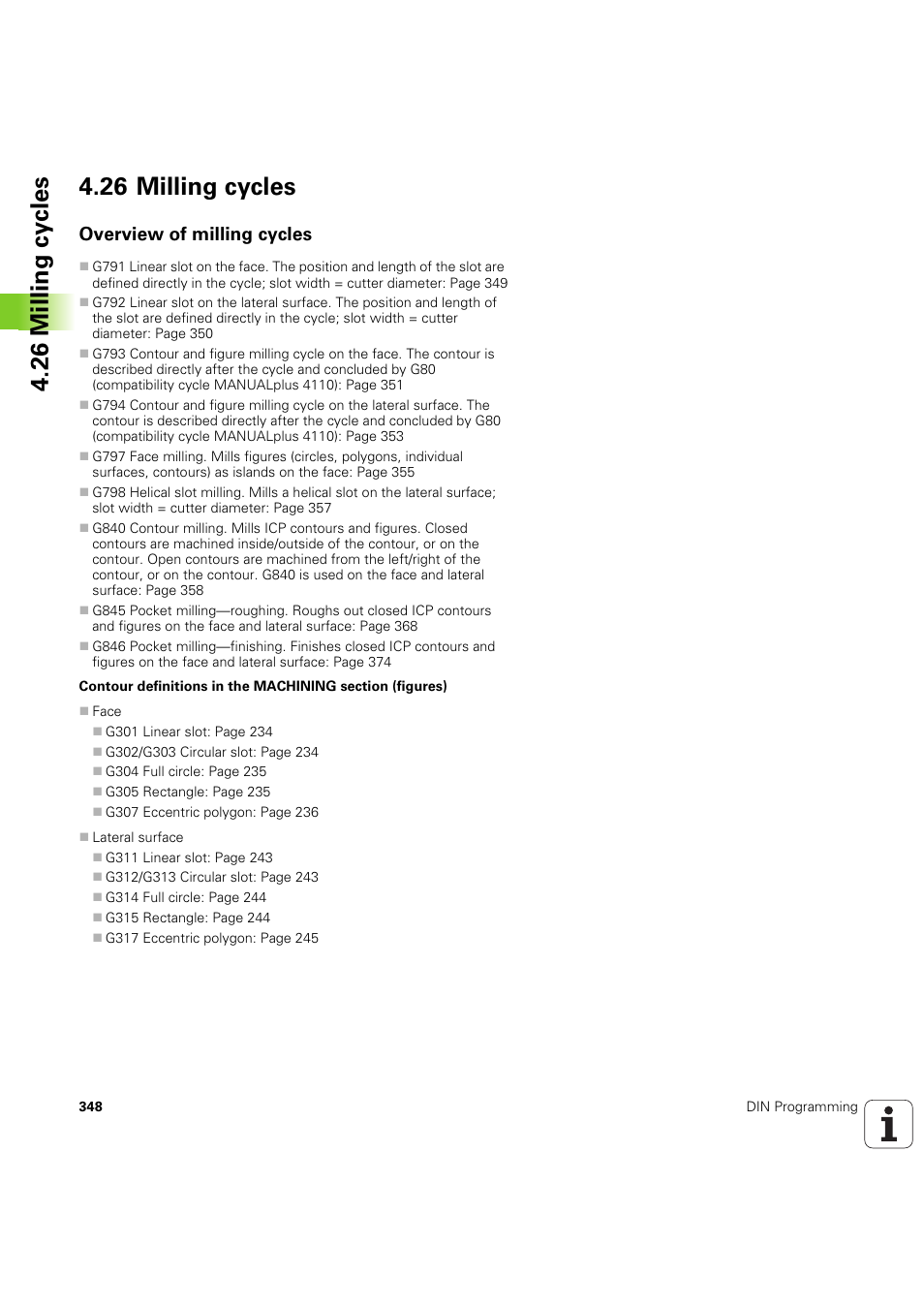 26 milling cycles, Overview of milling cycles | HEIDENHAIN SW 54843x-03 DIN Programming User Manual | Page 348 / 622
