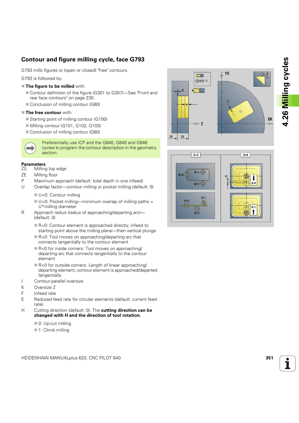 Contour and figure milling cycle, face g793, 26 milling cy cles | HEIDENHAIN SW 54843x-03 DIN Programming User Manual | Page 351 / 622