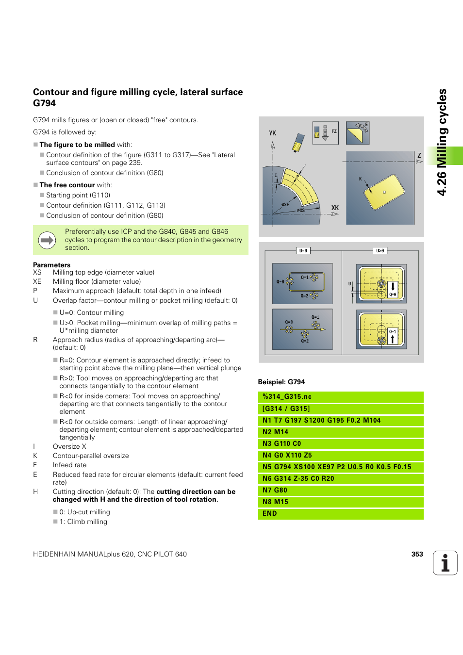 26 milling cy cles | HEIDENHAIN SW 54843x-03 DIN Programming User Manual | Page 353 / 622