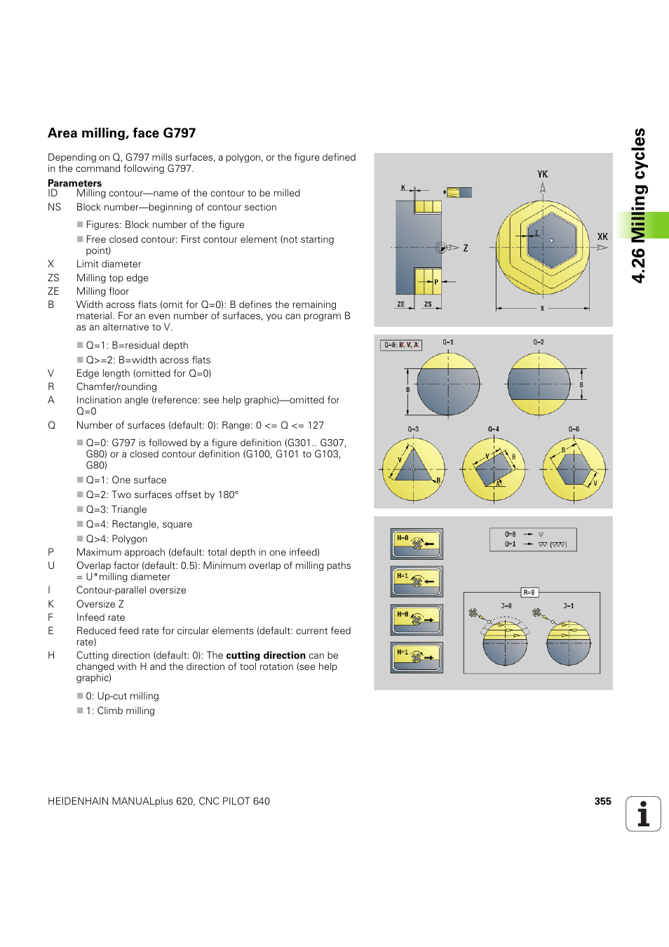 Area milling, face g797, 26 milling cy cles | HEIDENHAIN SW 54843x-03 DIN Programming User Manual | Page 355 / 622