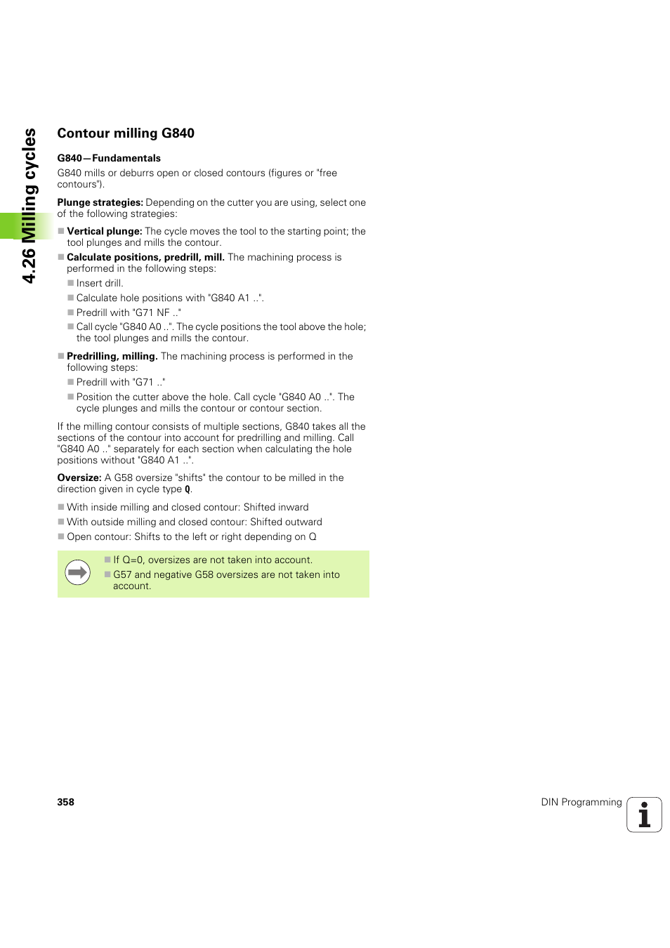 Contour milling g840, 26 milling cy cles | HEIDENHAIN SW 54843x-03 DIN Programming User Manual | Page 358 / 622
