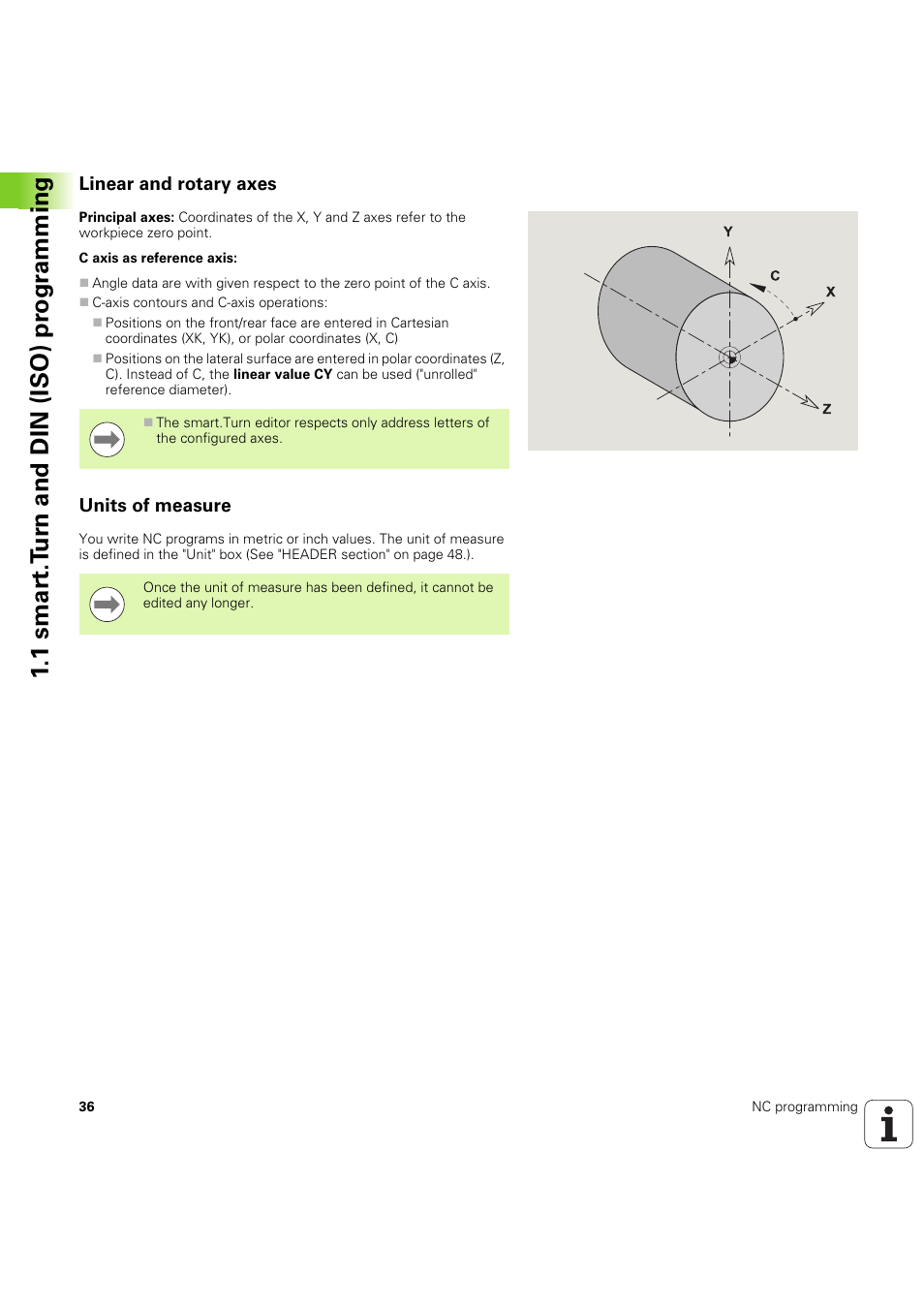 Linear and rotary axes, Units of measure, 1 smar t.t u rn and din (iso) pr ogr a mming | HEIDENHAIN SW 54843x-03 DIN Programming User Manual | Page 36 / 622