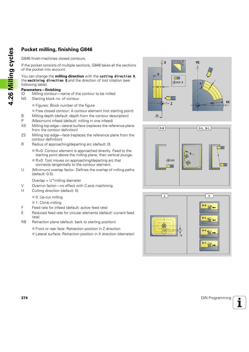 Pocket milling, finishing g846, 26 milling cy cles | HEIDENHAIN SW 54843x-03 DIN Programming User Manual | Page 374 / 622