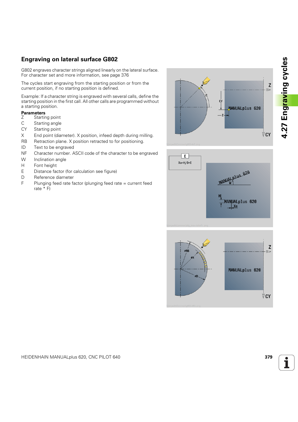 Engraving on lateral surface g802, 27 engr a v ing cy cles | HEIDENHAIN SW 54843x-03 DIN Programming User Manual | Page 379 / 622