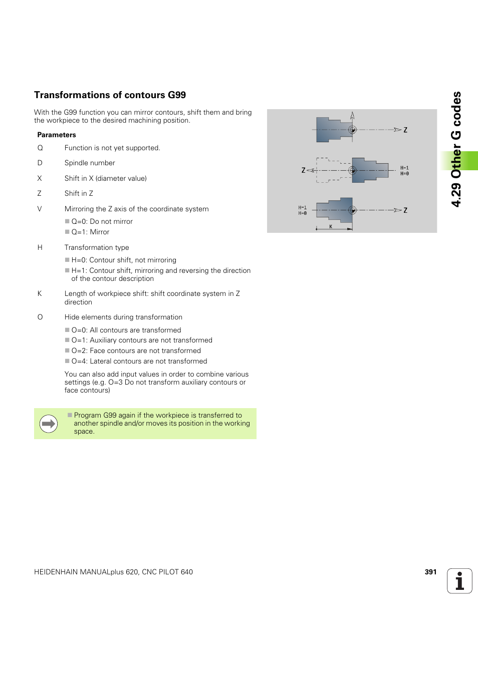 Transformations of contours g99, 29 other g codes | HEIDENHAIN SW 54843x-03 DIN Programming User Manual | Page 391 / 622