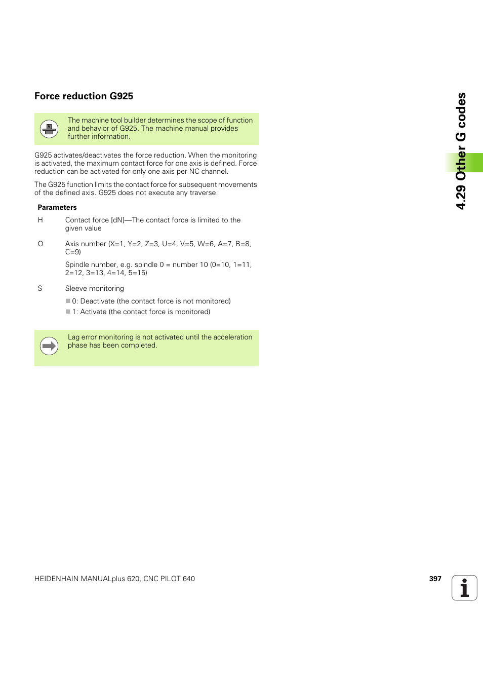 Force reduction g925, 29 other g codes | HEIDENHAIN SW 54843x-03 DIN Programming User Manual | Page 397 / 622