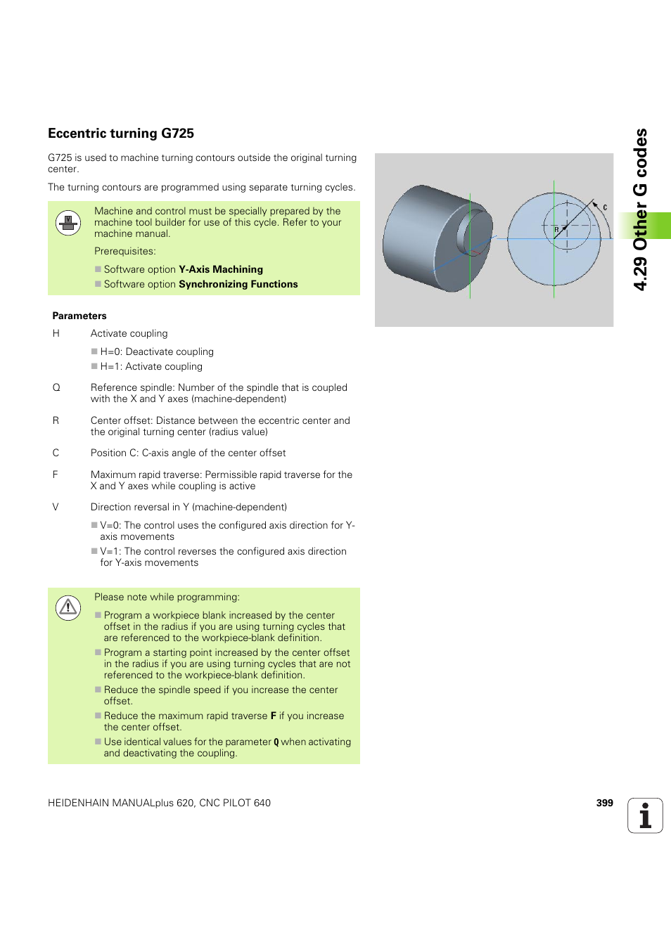 Eccentric turning g725, 29 other g codes | HEIDENHAIN SW 54843x-03 DIN Programming User Manual | Page 399 / 622