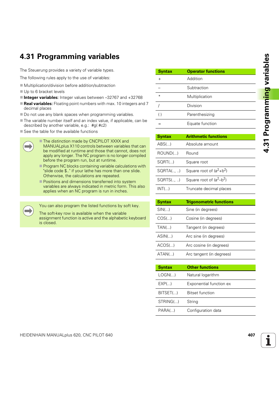 31 programming variables | HEIDENHAIN SW 54843x-03 DIN Programming User Manual | Page 407 / 622