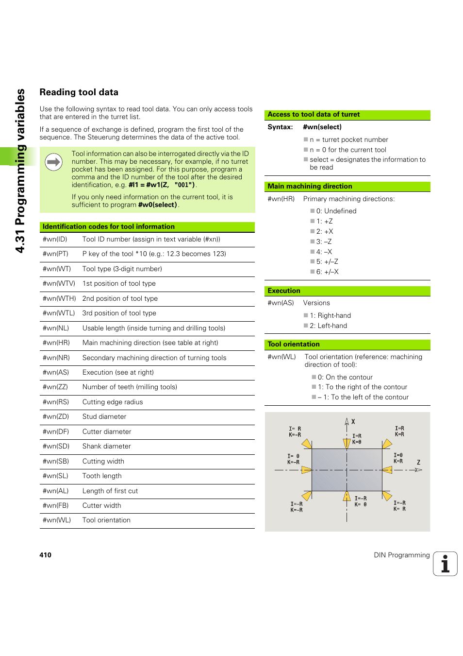 Reading tool data, 31 pr ogr amming v a ri ables | HEIDENHAIN SW 54843x-03 DIN Programming User Manual | Page 410 / 622