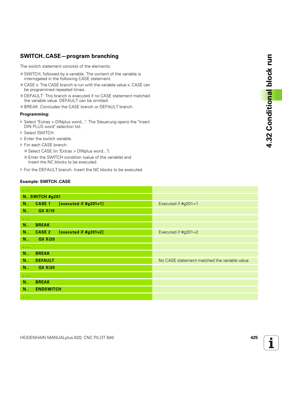 Switch..case—program branching | HEIDENHAIN SW 54843x-03 DIN Programming User Manual | Page 425 / 622