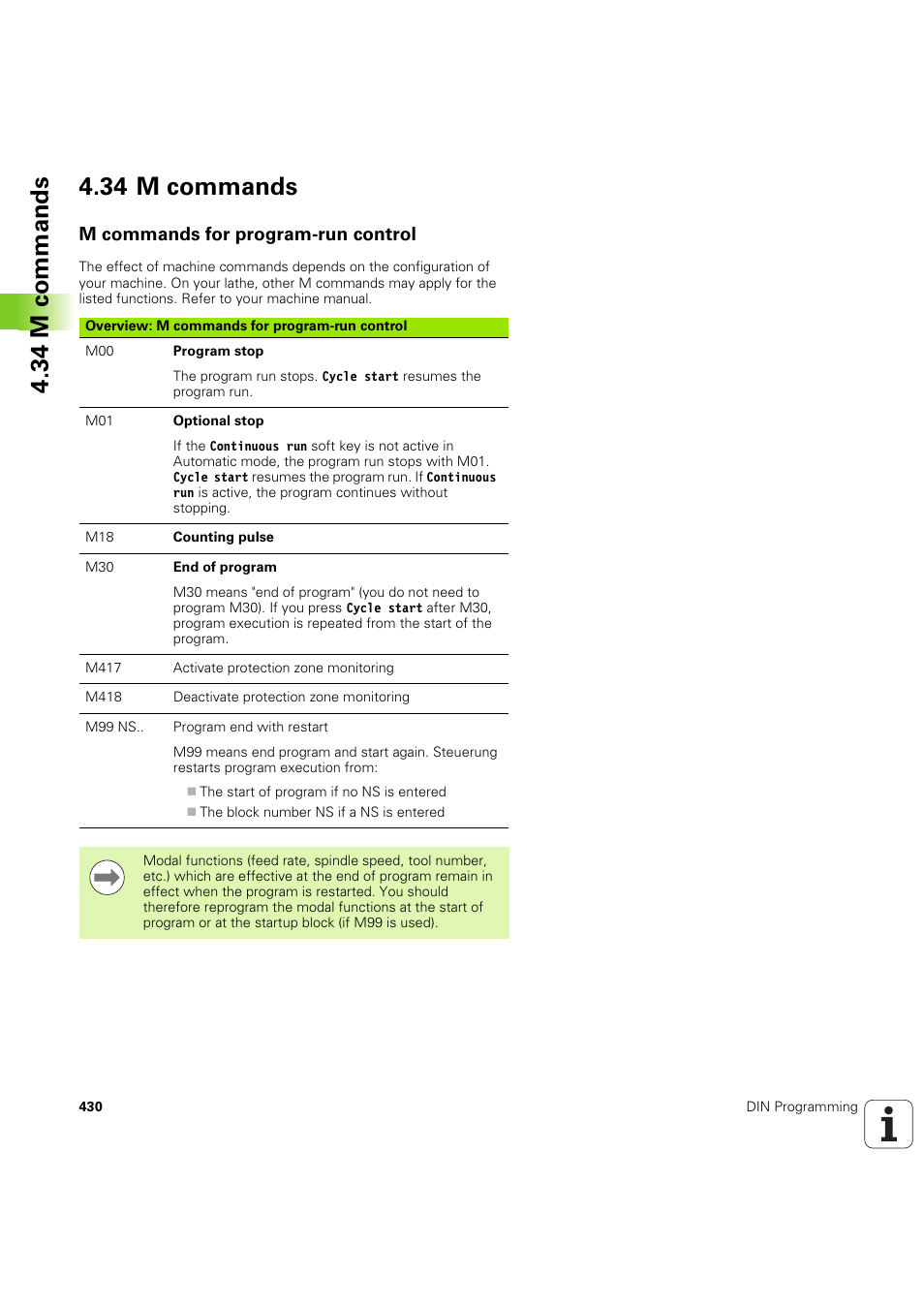 34 m commands, M commands for program-run control | HEIDENHAIN SW 54843x-03 DIN Programming User Manual | Page 430 / 622