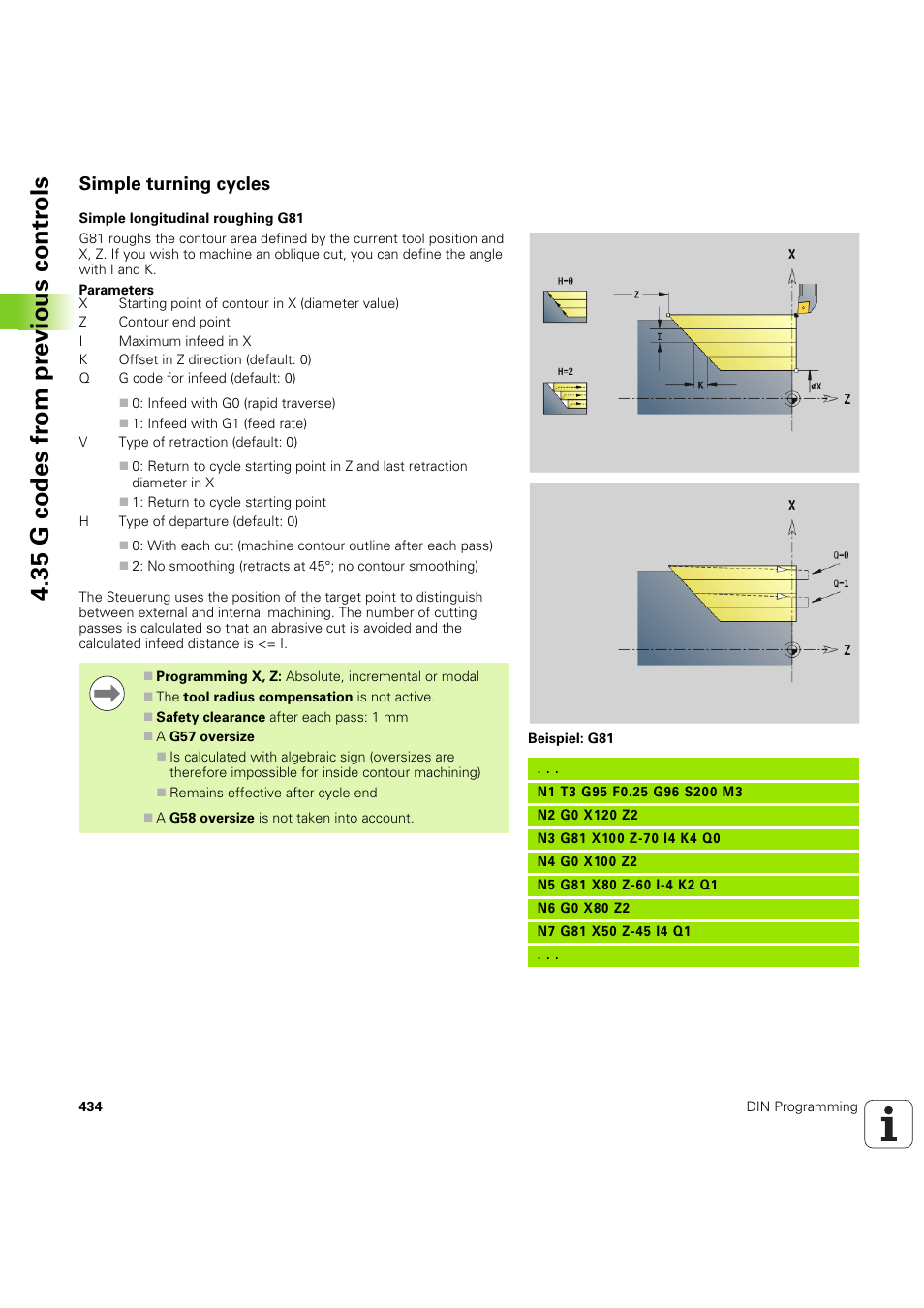 Simple turning cycles, 35 g codes fr om pr evious contr o ls | HEIDENHAIN SW 54843x-03 DIN Programming User Manual | Page 434 / 622
