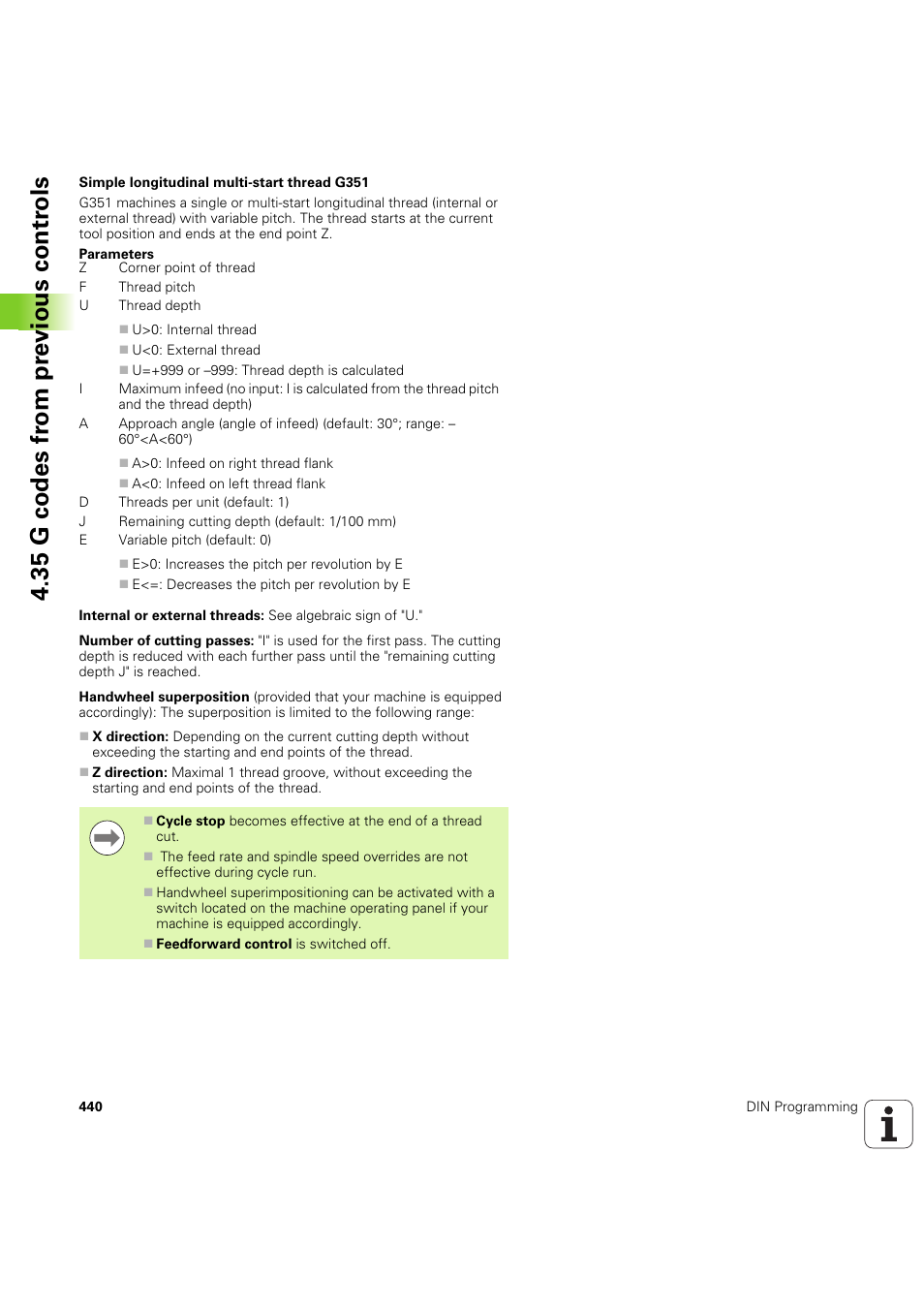 35 g codes fr om pr evious contr o ls | HEIDENHAIN SW 54843x-03 DIN Programming User Manual | Page 440 / 622