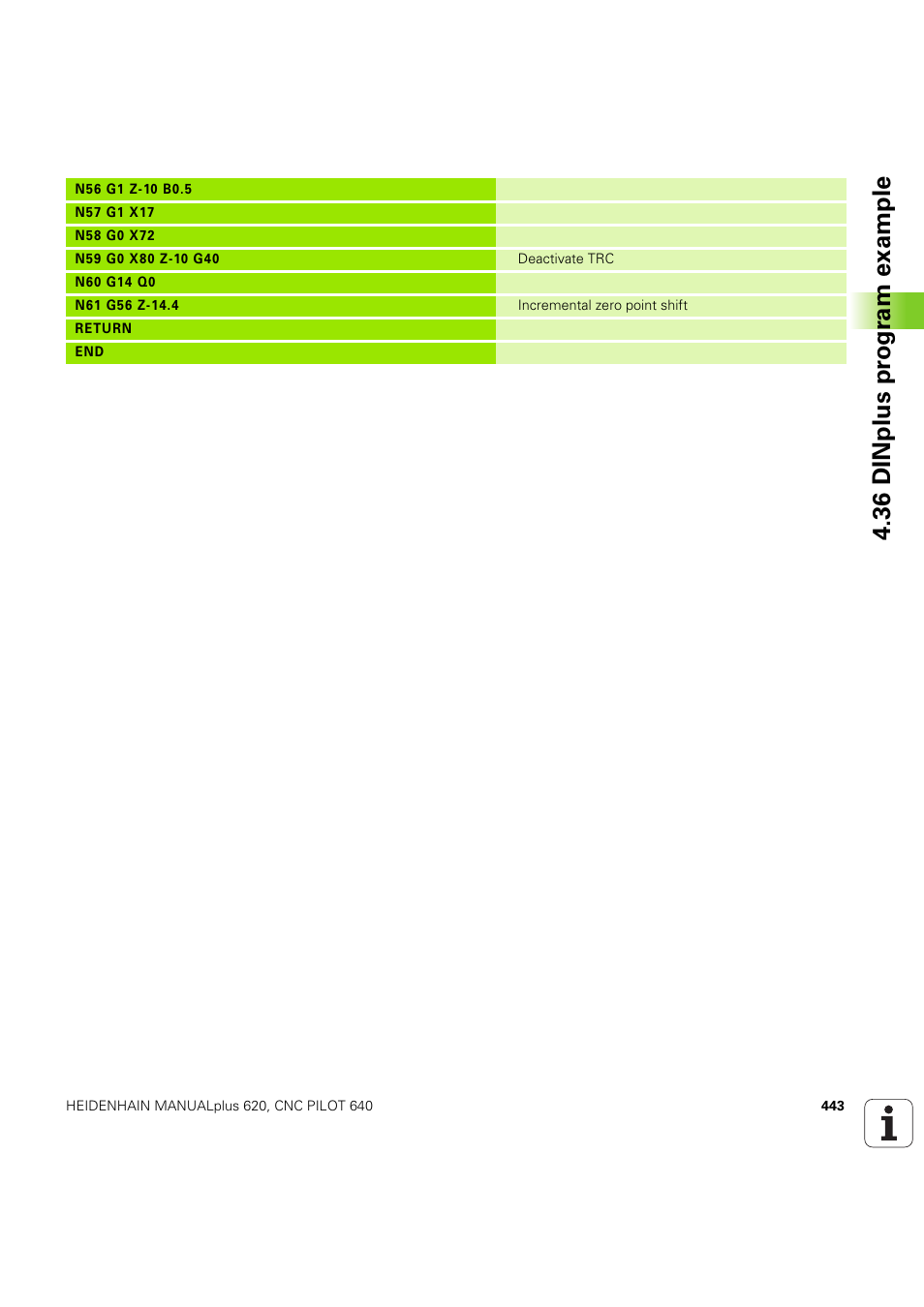 36 dinplus pr ogr a m example | HEIDENHAIN SW 54843x-03 DIN Programming User Manual | Page 443 / 622