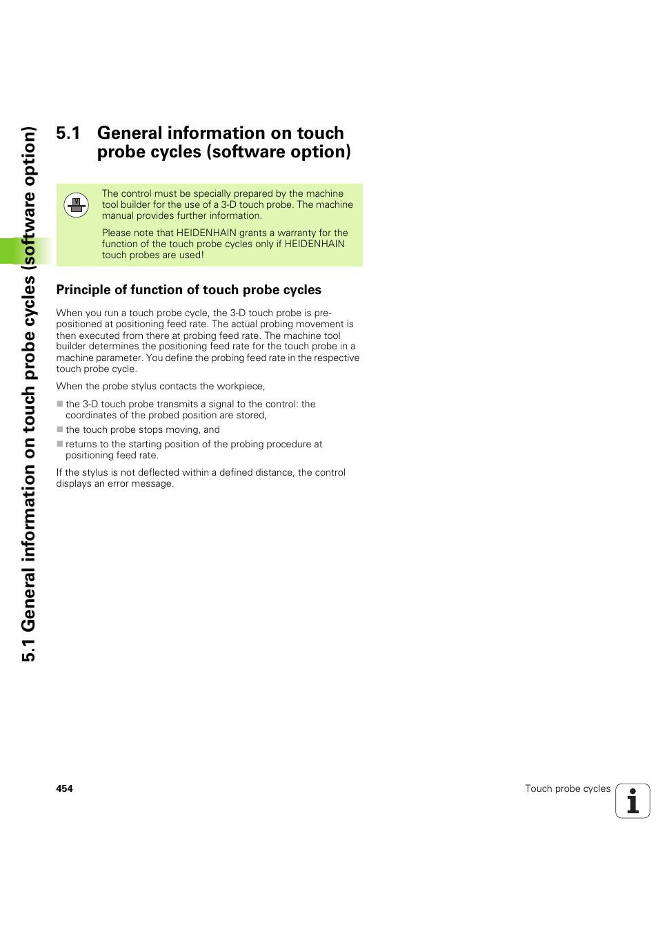 Principle of function of touch probe cycles | HEIDENHAIN SW 54843x-03 DIN Programming User Manual | Page 454 / 622