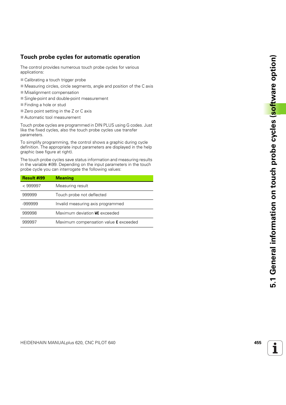 Touch probe cycles for automatic operation | HEIDENHAIN SW 54843x-03 DIN Programming User Manual | Page 455 / 622