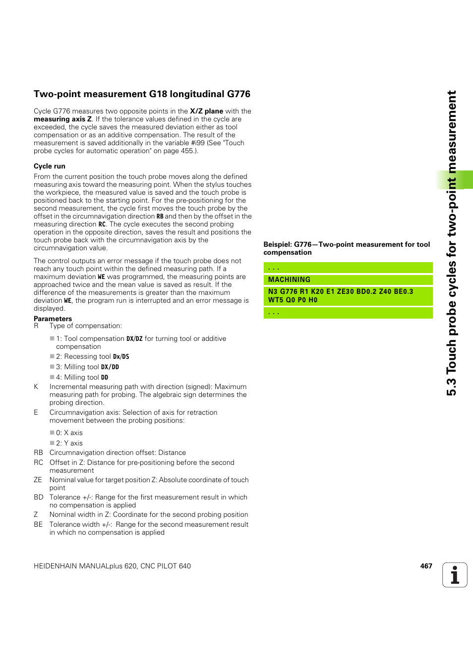 Two-point measurement g18 longitudinal g776 | HEIDENHAIN SW 54843x-03 DIN Programming User Manual | Page 467 / 622