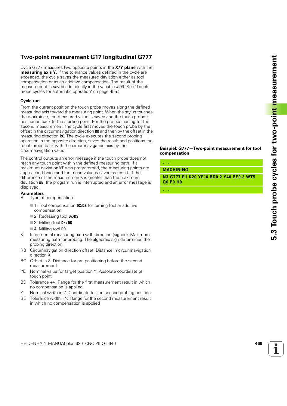 Two-point measurement g17 longitudinal g777 | HEIDENHAIN SW 54843x-03 DIN Programming User Manual | Page 469 / 622