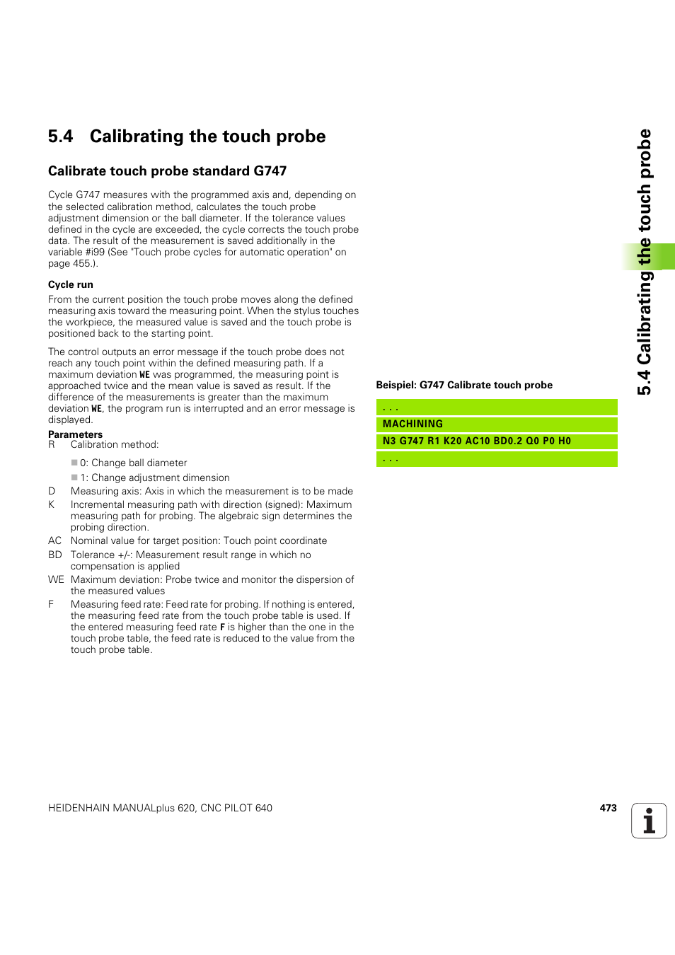 4 calibrating the touch probe, Calibrate touch probe standard g747 | HEIDENHAIN SW 54843x-03 DIN Programming User Manual | Page 473 / 622