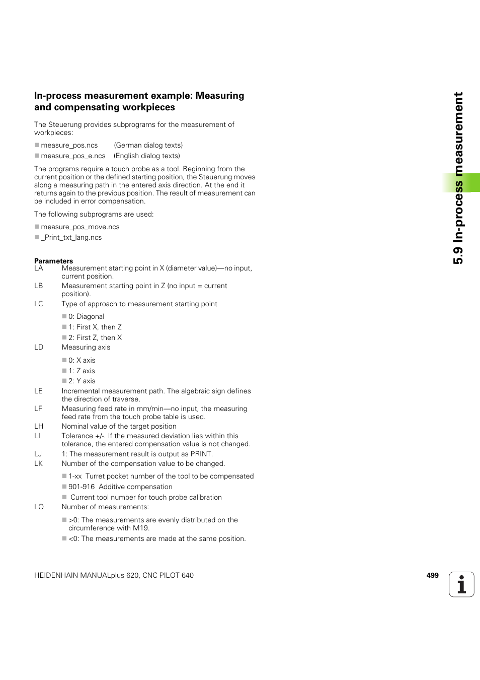 9 in-pr o cess measur ement | HEIDENHAIN SW 54843x-03 DIN Programming User Manual | Page 499 / 622