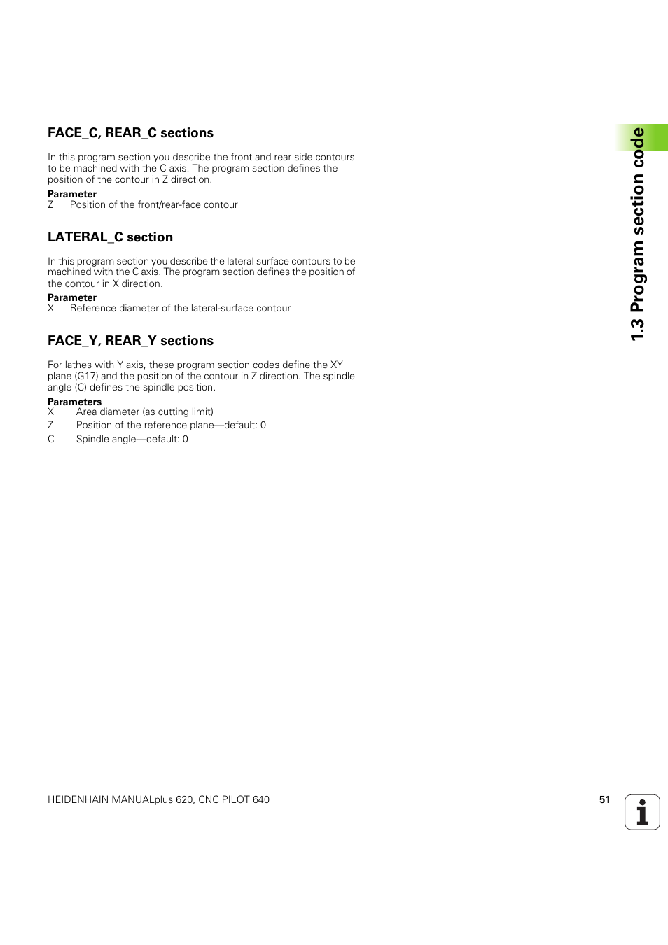 Face_c, rear_c sections, Lateral_c section, Face_y, rear_y sections | HEIDENHAIN SW 54843x-03 DIN Programming User Manual | Page 51 / 622