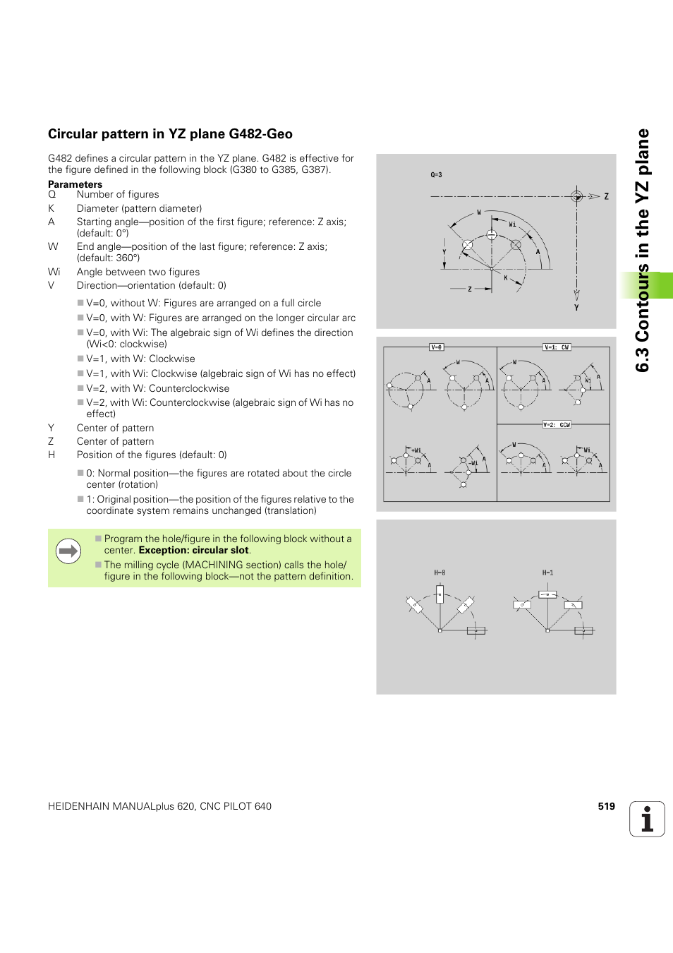Circular pattern in yz plane g482-geo, 3 cont ours in the yz plane | HEIDENHAIN SW 54843x-03 DIN Programming User Manual | Page 519 / 622