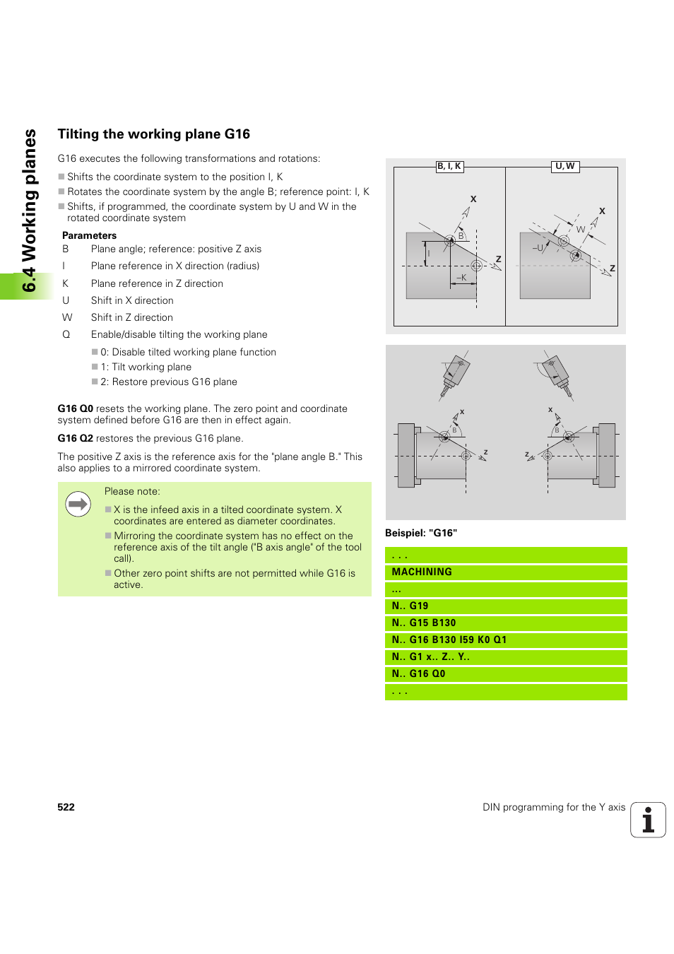 Tilting the working plane g16, 4 w o rk ing plan es | HEIDENHAIN SW 54843x-03 DIN Programming User Manual | Page 522 / 622