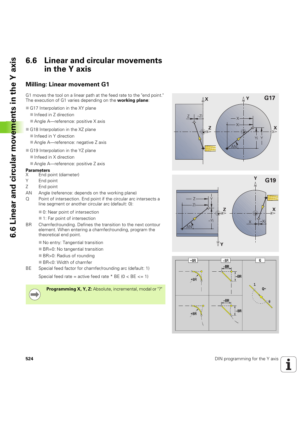 6 linear and circular movements in the y axis, Milling: linear movement g1 | HEIDENHAIN SW 54843x-03 DIN Programming User Manual | Page 524 / 622