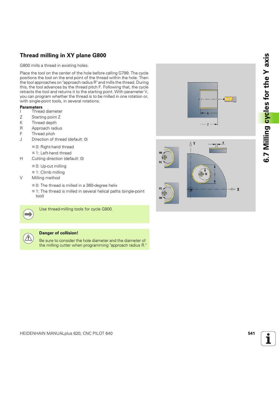 Thread milling in xy plane g800 | HEIDENHAIN SW 54843x-03 DIN Programming User Manual | Page 541 / 622