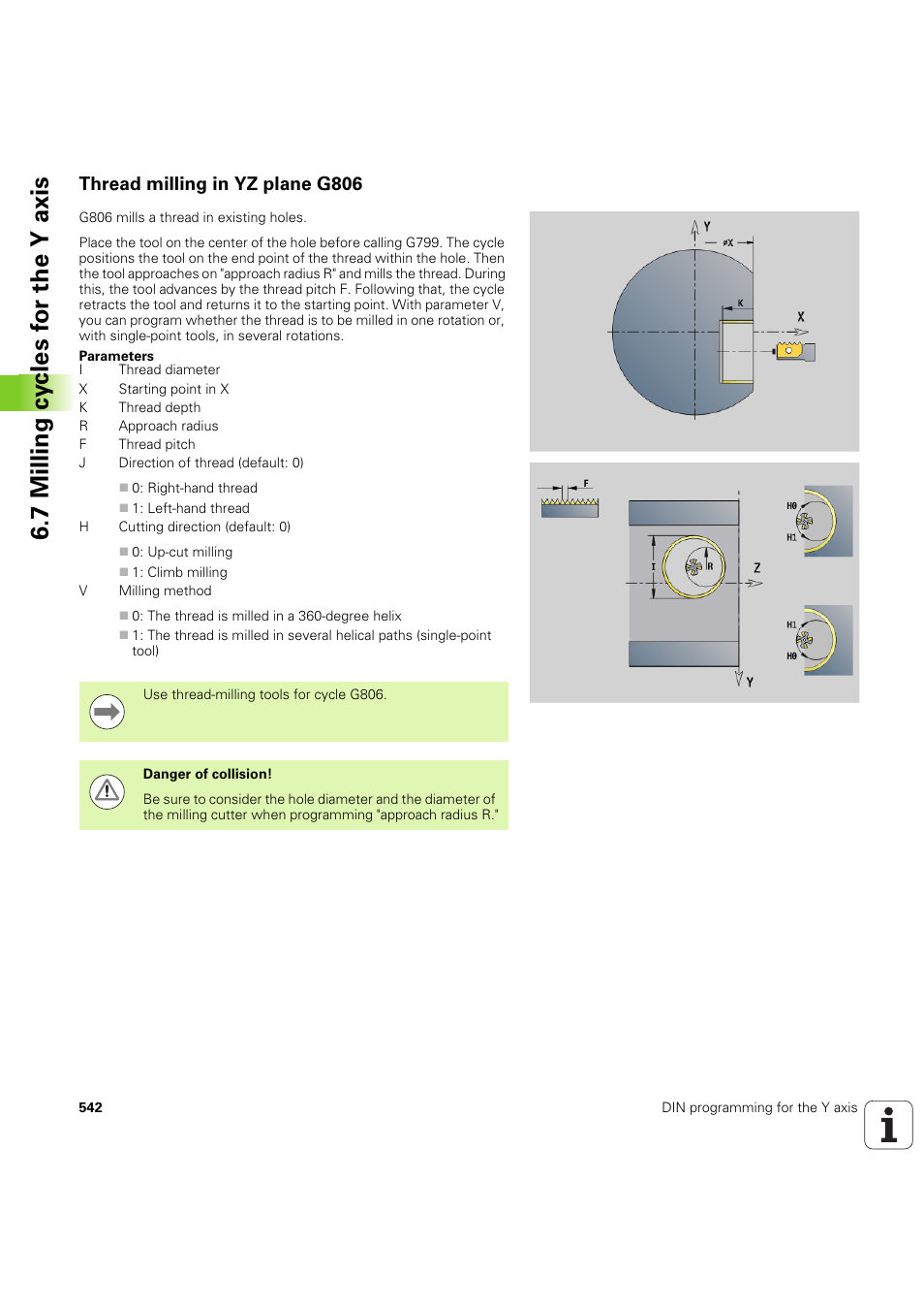 Thread milling in yz plane g806 | HEIDENHAIN SW 54843x-03 DIN Programming User Manual | Page 542 / 622