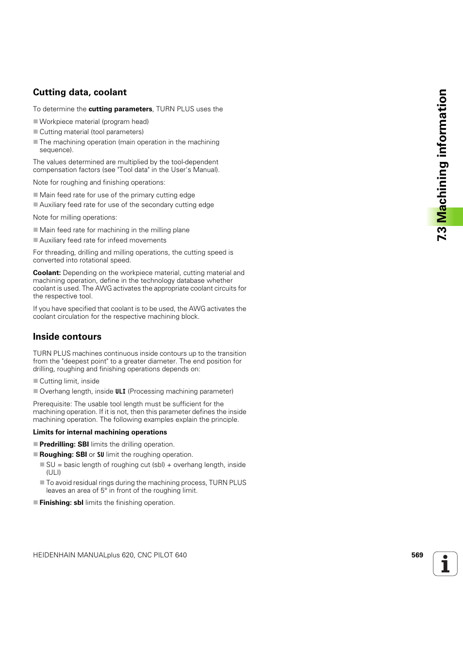 Cutting data, coolant, Inside contours, 3 mac h ining inf o rm ation | HEIDENHAIN SW 54843x-03 DIN Programming User Manual | Page 569 / 622