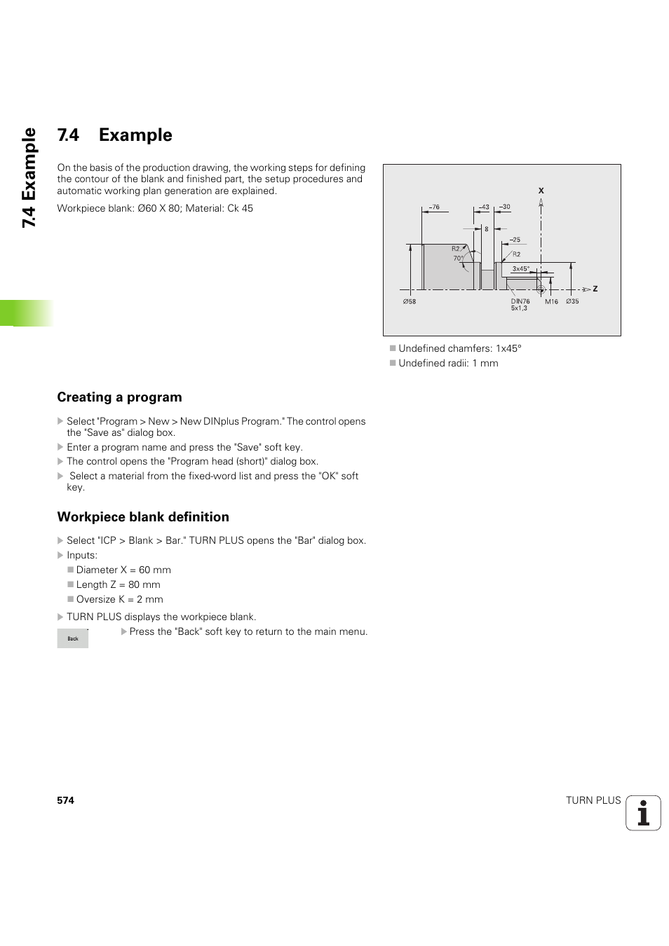 4 example, Creating a program, Workpiece blank definition | 4 example 7.4 example | HEIDENHAIN SW 54843x-03 DIN Programming User Manual | Page 574 / 622