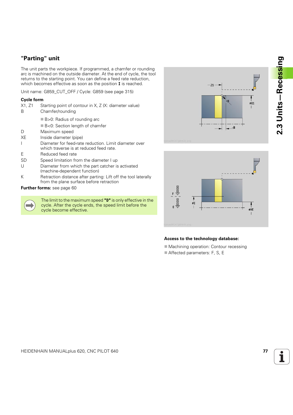 Parting" unit, 3 units—recessing | HEIDENHAIN SW 54843x-03 DIN Programming User Manual | Page 77 / 622