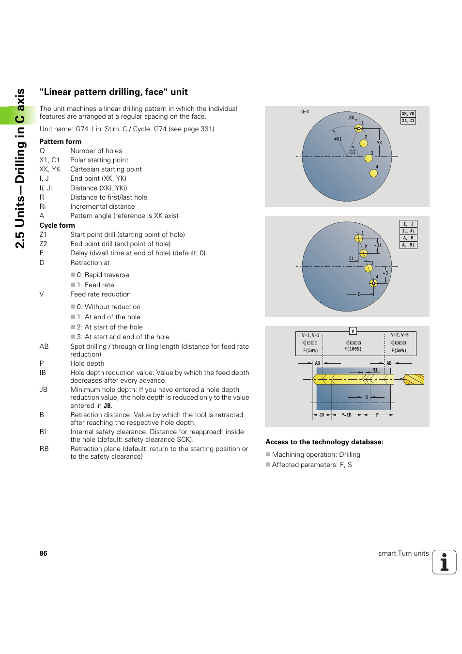 Linear pattern drilling, face" unit, 5 units—dr illing in c axis | HEIDENHAIN SW 54843x-03 DIN Programming User Manual | Page 86 / 622
